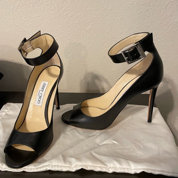 Jimmy Choo open toe ankle strap black heels 38 - Picture 2 of 13